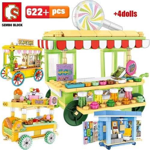 SEMBO Ideas Pastry House Hot Dog Car Building Blocks City Street View Construction Food Store Bricks Education Toys For Children