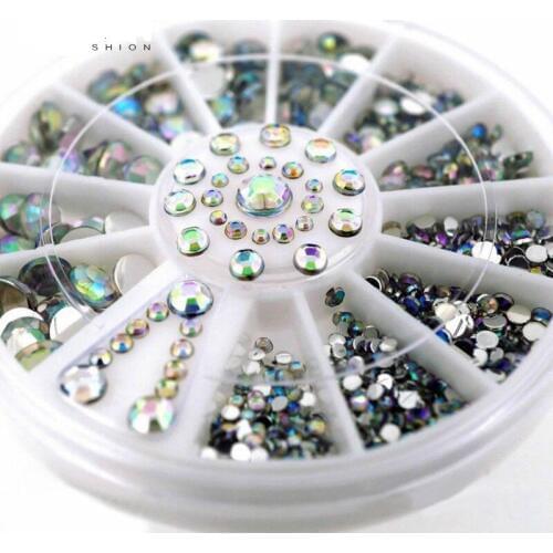 Mix Sizes Crystal AB Glitter Rhinestone 3d Acrylic Nail Art Decoration Wheel Set DIY Beauty Nail Tools