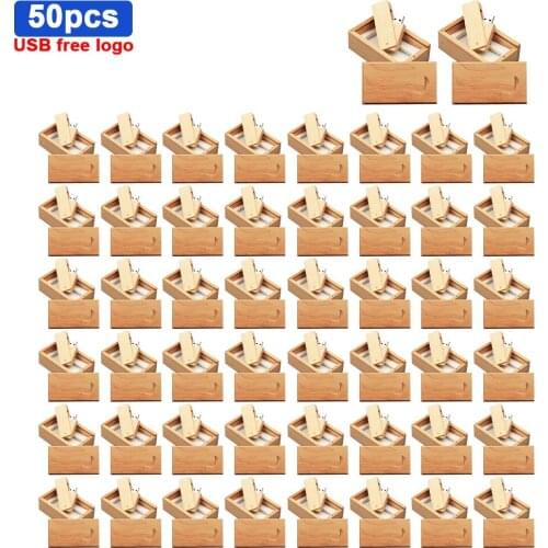 USB 2.0 50PCS free custom logo laser engraving wooden+Box pendrive 4gb 8gb 16GB 32GB 64GB 128GB Flash Drive photography gift