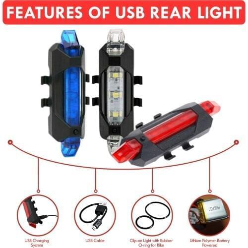 USB Rechargeable LED Mountain Bike Cycling Taillight Rear Bicycle Light Riding Warning Safety Signal Lamp Taillamp White Red