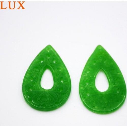 Teardrop shape hollowed-out green jade stone carved green jade slice natural crystal gemstone slice for jewelry DIY finding
