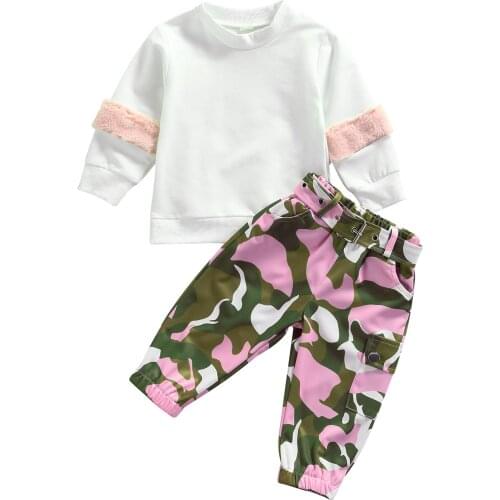 Ma&Baby 1-6Y Autumn Toddler Kid Girl Clothes Set Long Sleeve Sweatshirt Top Camo Pants Outfits DD43