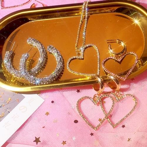 Flatfoosie New Fashion Crystal Pendant Necklace For Women Heart-shaped Rhinestone Clavicle Chain Delicate Jewelry Party Gift