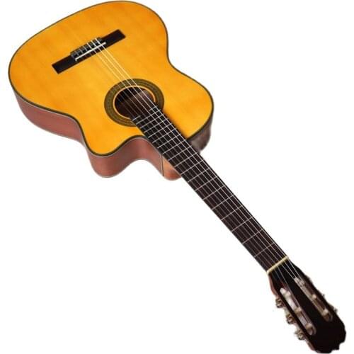 39 inch yellow color cutaway design flamenco classic guitar matte finish 6 string classical guitar