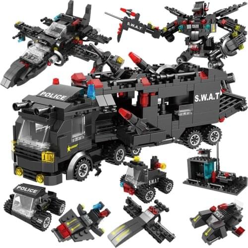489PCS City Police Station Swat Car Truck House Helicopter Building Blocks Bricks Educational DIY Toy For Children Gifts