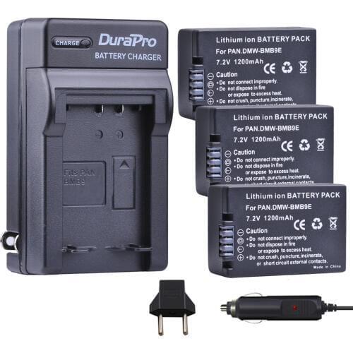 3pcs DMW-BMB9 DMW-BMB9E DMW BMB9 Battery + Car Charger for Panasonic Lumix DMC FZ40K FZ45K FZ47K FZ48K FZ60 FZ70 FZ100 FZ150