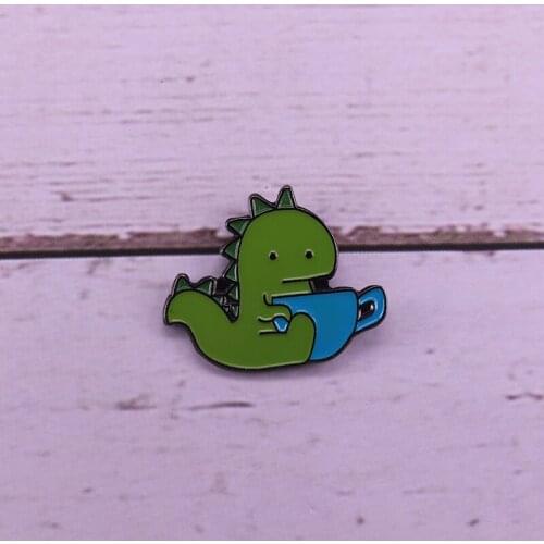 Tea Rex Brooch Cute Dinosaur Enamel Pin Kawaii Tyrannosaurus sipping tea Badge cute nerdy Accessory