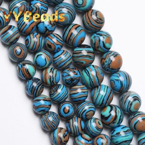 Blue Malachite Stone Beads Synthetic Tourmaline Round Loose Spacer Charm Beads 4-12mm For Jewelry Making DIY Bracelets Ear Studs