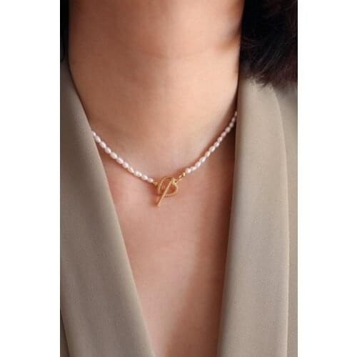 Brass With 18K Gold Real Pearl OT Chain Heart Necklaces Women Jewelry Punk Party T Show Designer Club Ins Rare Japan Korean