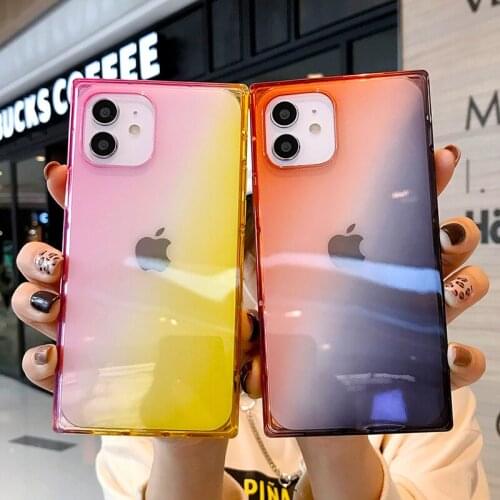 Rainbow Color Square Phone Case For iPhone 12 Mini 11 Pro XS Max XR SE 2020 7 8 Plus X Transparent Silicone Soft TPU Back Cover