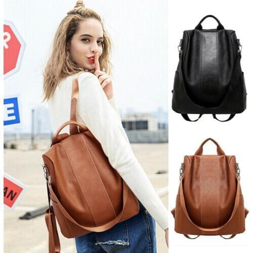 Black Brown 2 Colors Fashion Lady Women PU Leather Rucksack Travel Shoulder Bag Girls Solid Color Backpack