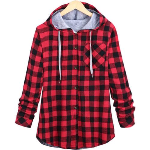 High Street Lengthen Plaid Shirt Men Women Hooded Scottish Black Red Casual Long Sleeve Cardigan Branded Harajuku Mens Clothing