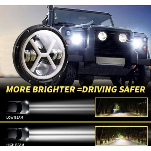 For Jeep Wrangler Land Rover Defender Hummer Car LED Headlight 7in 500W Round Headlamp X-type Super Bright Harness