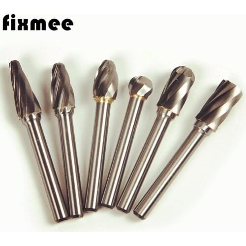 Fixmee 6pcs 6*10mm ACDEFL Tungsten Carbide 8 Flutes Rotary Burrs Point File Cutter Drill Bit