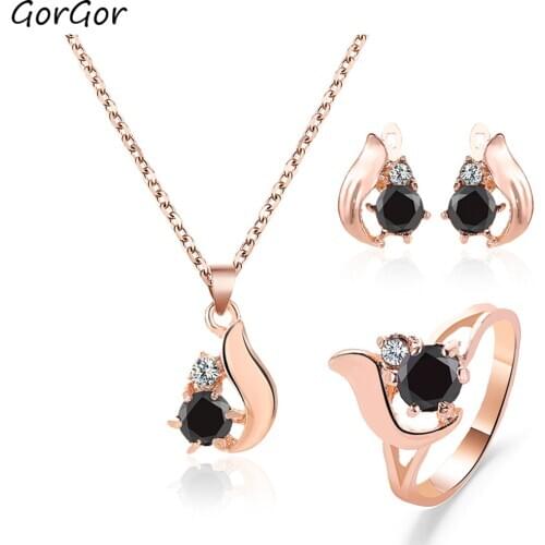 GorGor Jewelry Sets Women Alloy Material Pattern Water Drop Pendant Mosaic Obsidian Exquisite Engagement Jewelry 19051137