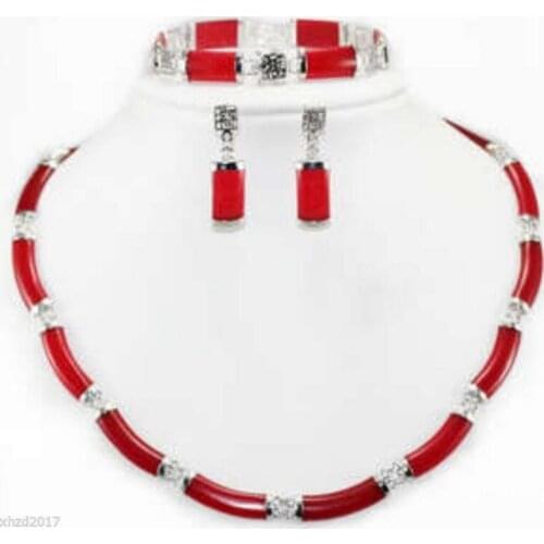 Hot sell new - Beautiful Red Ruby Link Necklace Bracelet earring Sets AAA NEW