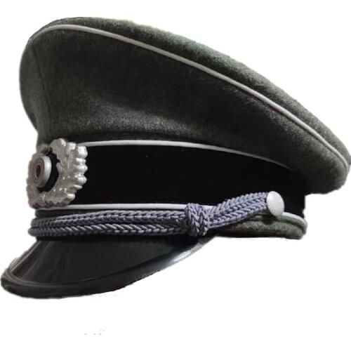 WWII German Wehrmacht Elite Land Force Army Officers Wool Cap High-Grade Grey Military Hat Metal Badge For Halloween Cosplay
