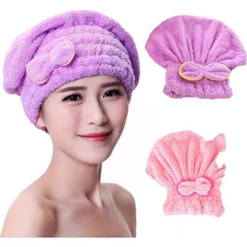 Coral Fleece Quick Hair Drying Bath Spa Bowknot Wrap Towel Hat Cap For Shower Bathroom Accessories