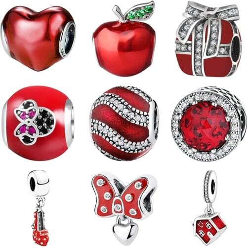 Red Color 925 Sterling Silver Bracelet Floating Charms Beads Fit Original Charms Bracelets for Necklace Womens Jewelry