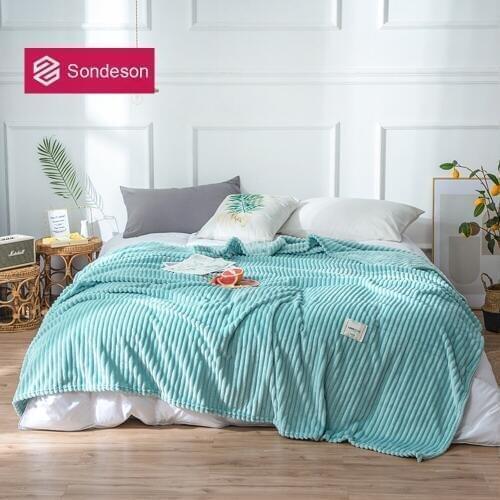 Sondeson Fashion Blue Blanket Modern Soft Magic Fleece Striped Solid Travel Beach Throw Aircraft TV Sofa Flannel Bed Blanket