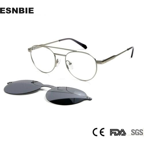 Trendy Alloy Round Optical Glasses Vintage Polarized Sunglasses Women Men Magnetic Clip On Glasses Metal Prescription Eyewear