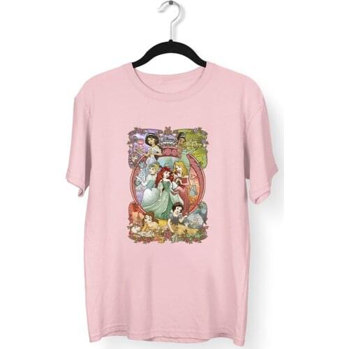Disney Fashion Princess Printing Women T-Shirts Casual Outdoor Top Clothes Summer New O-Neck T Shirts Female Comfortable Kawaii