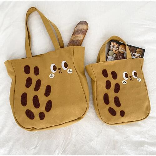 Cartoon Canvas Womens Shoulder Bag Large Capacity Ladies Drawstring Tote Purse Handbags Female Girls Embroidery Shopping Bag