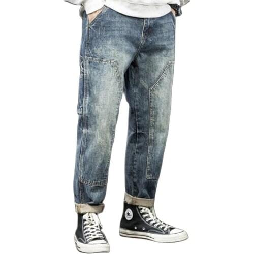 Mens Jeans Mens Hiphop Baggy Denim Pants Leisure Men Clothing Fatify Cargo Trousers Plus Size Mens Bottoms