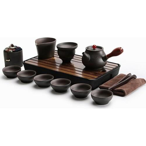 Japanese Style Tea set Vintage Ceramic Kung Fu Teapot Set Home Travel Tea Cup Handmade Tea Pot Cup Set With Bag Chinese Gifts