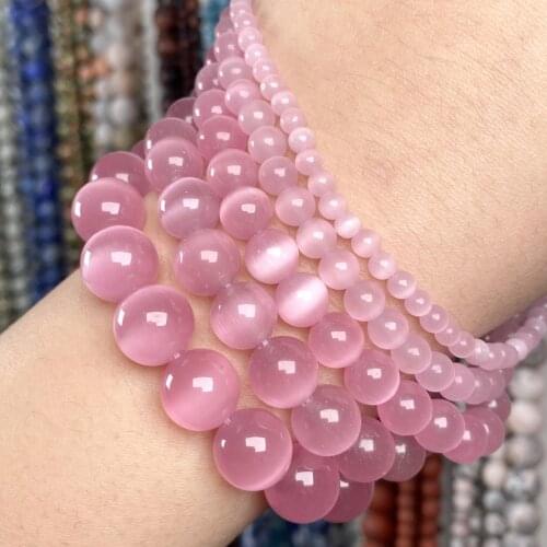 Natural Stone Pink Cat Eye Round Beads Loose Spacer Beads For Jewelry Making Diy Handmade Bracelet Charm Accessories 4-12mm 15