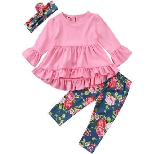 2020 New Imcute Toddler Kids Baby Girls Infant Ruffle Long Sleeve T shirt Flower Top Blouse Pants Leggings Outfits Set Clothes