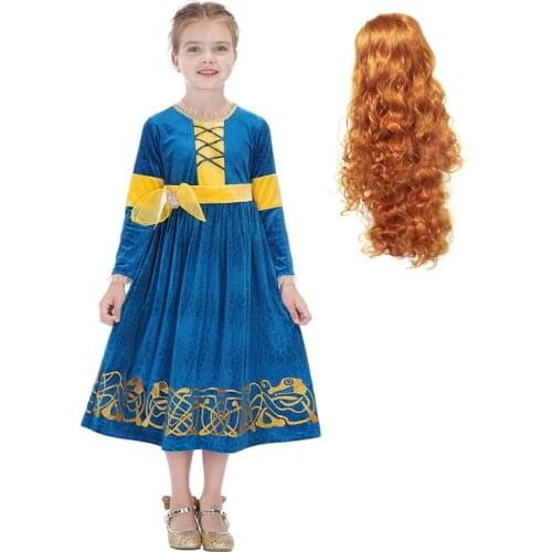 New Merida Girls Merida Princess Dress Long Sleeve Costume Christmas Cosplay Clothes Party Cosplay Kids Fancy Dresses For Girls