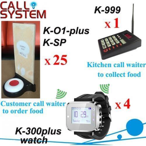 One set Electronic Wireless Call Calling System kitchen device W watch pager receiver and Guest buzzer Menu base
