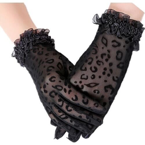 1 Pair New Fashion Gloves Sexy Leopard Women Lace Sunscreen UV-Proof Driving Gloves Ladies Mesh Short Thin Gloves Full Finger