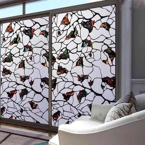 Window furniture film Privacy No-Glue 3D Static Ivy leaf coloured drawing Decoration Glass door Stickers 40/45/50/60/70/80*100cm