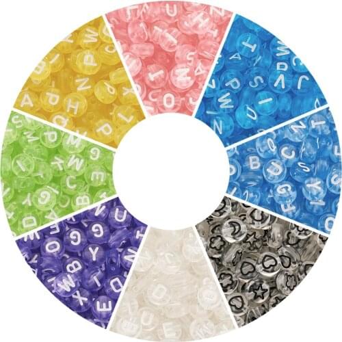 1 Bag Letter A~Z Transparent Acrylic Beads Flat Round Beads for Jewelry Making Necklace Bracelet Accessories 7x4mm Hole:1.5mm