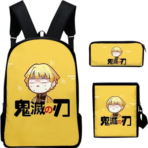 3pcs/Set Backpack 2021 New Demon Slayer Fashion Backpack Shoulder Bags 3D Print School Bag Mochilas Student Backpack