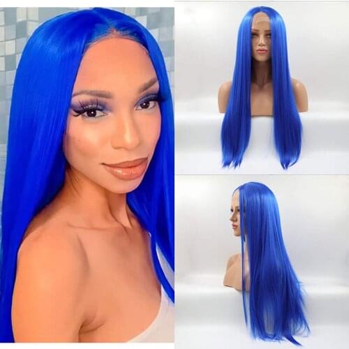 Blue Wig Long Straight Synthetic Lace Front Wigs Heat Resistant Synthetic Replacement Hair Wig For Women Soft Silky Natural Hair