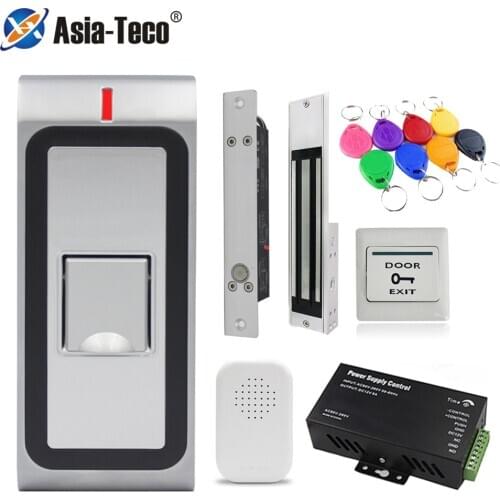 500 Users Fingerprint Waterproof Access Control System Kit 125KHZ Wiegand 26 Output with Power Supply Door Lock Electronic Keys