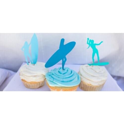 Super girl surfing Silhouette Cupcake Toppers sports event Party Picks baby shower wedding birthday toothpicks free shipping