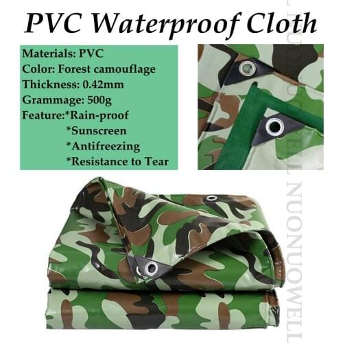 Customize Size 0.42mm PVC Thicken Forest Camouflage Rainproof Tarpaulin Sunshade Tarp Waterproof Truck Car Double Side Tarp