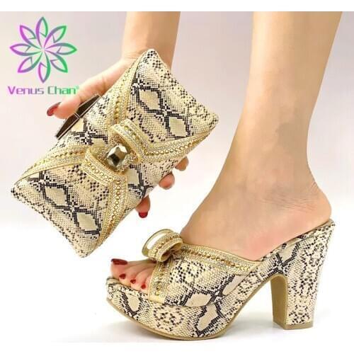 High Quality 2020 Summer Italian Women Shoes and Bag Set in Golden INS Hot Selling African Lady Shoes Matching Bag for Wedding