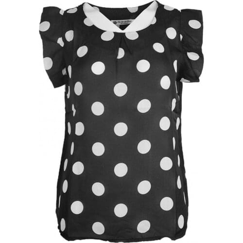 Wholesales Women Summer Casual Polka Dot Round Neck Short Sleeve Shirt Top Chiffon Blouse