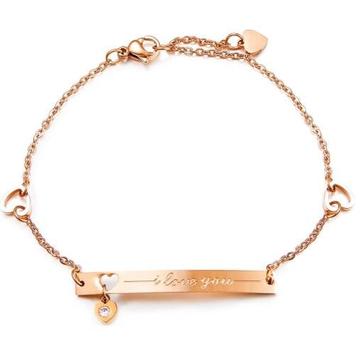 Rose Gold Womens Bracelet Heart Cubic Zirconia Bracelets Adjustable Chain Wristband Gift For Sister Girlfriend Stainless Steel