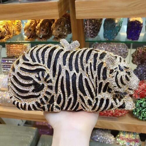 Women tiger shape gold/silver Diamond Evening Clutches Bag ladies Fashion Wedding Party Handbag Purse Bridal Crystal Clutch bags