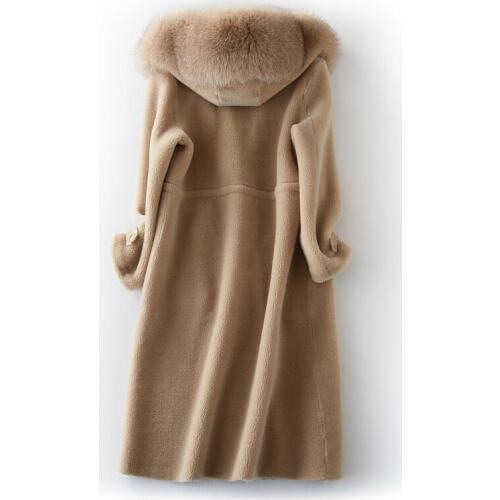 Coat Fur Real with Nature Fox Fur Collar Winter Wool Coat Women Luxury Sheep Shearing Female Jacket Abrigo Mujer KJ546