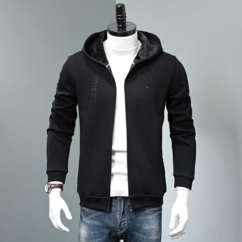 Fleece Zip Up Hoodie Men Winter Warm Hoody Streetwear Black Letter Embroidery Oversized Clothing