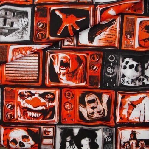 1 yard Retro TV and skull printed Cotton Woven Fabric (width=140cm)