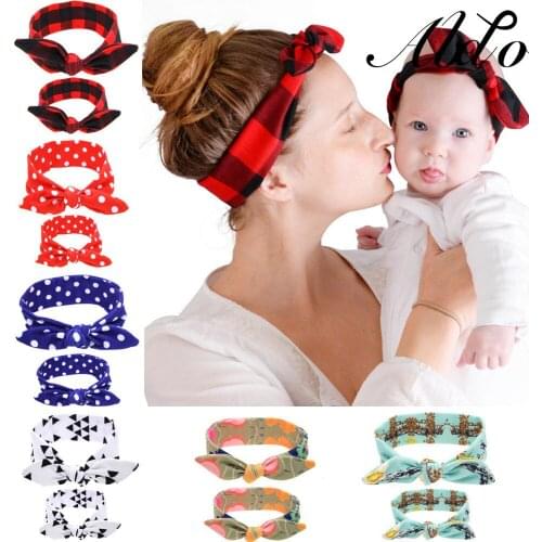 ABDO 2Pcs Mama&Baby Headband Bowknot Elastic Baby Girl Headwear For Women Children Turban Elastic Mother Daughter Hair Accessory
