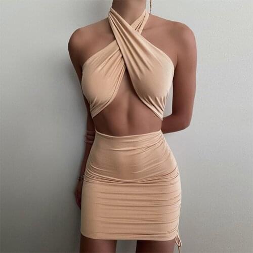 2021 Summer Women Bodycon Mini Dresses Solid Strap Sexy Short Party Club Dress For Women